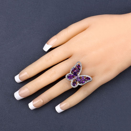 Bids.com 4.32 Carat Genuine Amethyst .925 Sterling Silver Ring Rings Navajo White size 6.00,size 7.00,size 8.00
