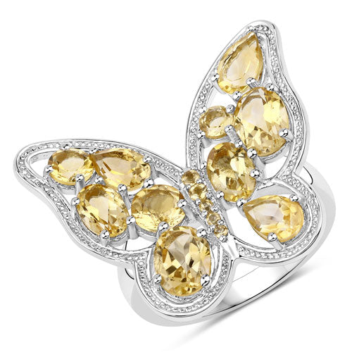 Bids.com 4.43 Carat Genuine Citrine .925 Sterling Silver Ring Rings White Smoke size 6.00,size 7.00,size 8.00