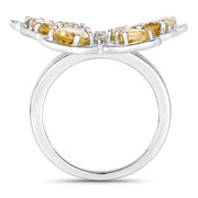 Bids.com 4.43 Carat Genuine Citrine .925 Sterling Silver Ring Rings White Smoke size 6.00,size 7.00,size 8.00