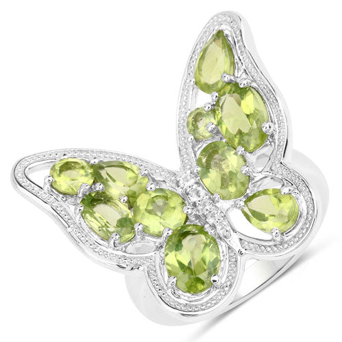 Bids.com 4.61 Carat Genuine Peridot and White Topaz .925 Sterling Silver Ring Rings White Smoke size 5.00,size 6.00,size 7.00,size 8.00,size 9.00