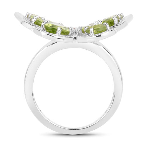 Bids.com 4.61 Carat Genuine Peridot and White Topaz .925 Sterling Silver Ring Rings White Smoke size 5.00,size 6.00,size 7.00,size 8.00,size 9.00