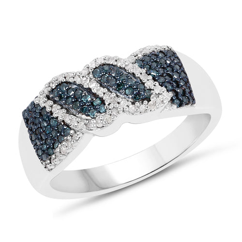 Bids.com 0.67 Carat Genuine Blue Diamond and White Diamond .925 Sterling Silver Ring Rings White Smoke size 7.00,size 5.00,size 6.00,size 8.00,size 9.00