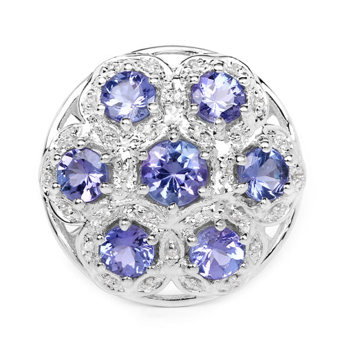 Bids.com 2.00 Carat Genuine Tanzanite and White Zircon .925 Sterling Silver Ring Rings White Smoke size 7.00,size 5.00,size 6.00,size 8.00,size 9.00