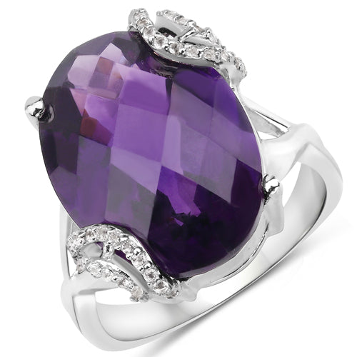 Bids.com 10.44 Carat Genuine Amethyst and White Topaz .925 Sterling Silver Ring Rings White Smoke size 5.00,size 6.00,size 8.00,size 9.00,size 10.00,size 7.00,size 11.00