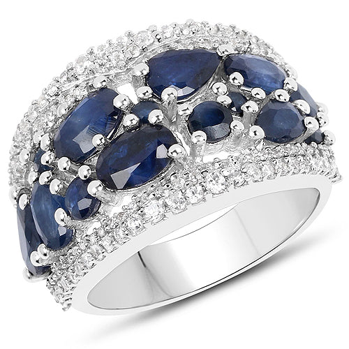 Bids.com 3.61 Carat Genuine Blue Sapphire and White Zircon .925 Sterling Silver Ring Rings White Smoke size 7.00,size 5.00,size 6.00,size 8.00,size 9.00