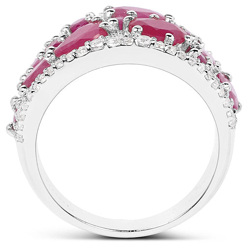 Bids.com 3.89 Carat Genuine Ruby and White Zircon .925 Sterling Silver Ring Rings White Smoke size 7.00,size 5.00,size 6.00,size 8.00,size 9.00