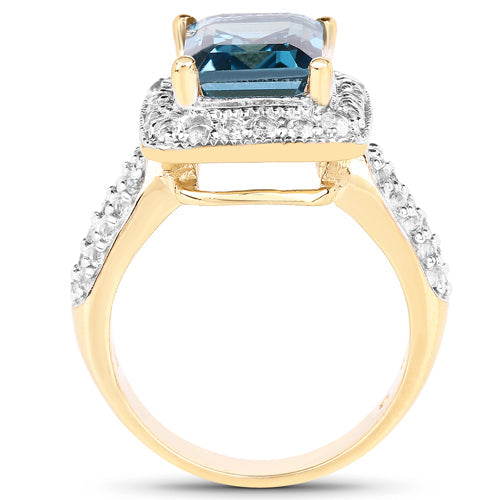 Bids.com 14K Yellow Gold Plated 5.03 Carat Genuine London Blue Topaz and White Topaz .925 Sterling Silver Ring Rings White Smoke size 6.00,size 7.00,size 8.00,size 9.00