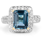 Bids.com 14K Yellow Gold Plated 5.03 Carat Genuine London Blue Topaz and White Topaz .925 Sterling Silver Ring Rings White Smoke size 6.00,size 7.00,size 8.00,size 9.00