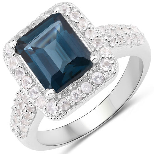 Bids.com 5.03 Carat Genuine London Blue Topaz and White Topaz .925 Sterling Silver Ring Rings White Smoke size 5.00,size 6.00,size 7.00,size 8.00,size 9.00