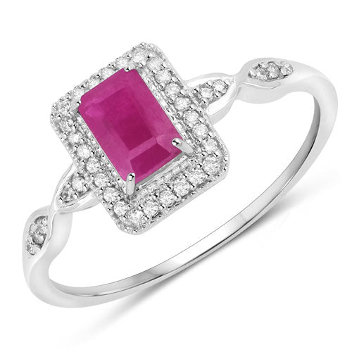 Bids.com 0.75 Carat Genuine Ruby and White Diamond 14K White Gold Ring Rings White Smoke size 5.00,size 6.00,size 7.00,size 8.00,size 9.00
