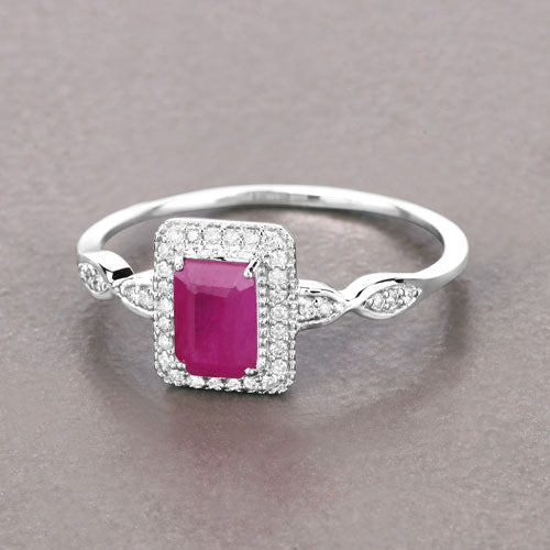 Bids.com 0.75 Carat Genuine Ruby and White Diamond 14K White Gold Ring Rings Rosy Brown size 5.00,size 6.00,size 7.00,size 8.00,size 9.00