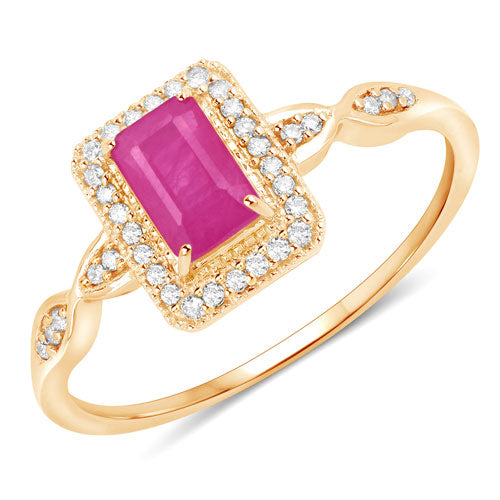 Bids.com 0.75 Carat Genuine Ruby and White Diamond 14K Yellow Gold Ring Rings White Smoke size 5.00,size 6.00,size 7.00,size 8.00,size 9.00