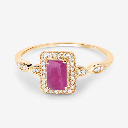 Bids.com 0.75 Carat Genuine Ruby and White Diamond 14K Yellow Gold Ring Rings White Smoke size 5.00,size 6.00,size 7.00,size 8.00,size 9.00