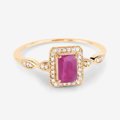 Bids.com 0.75 Carat Genuine Ruby and White Diamond 14K Yellow Gold Ring Rings White Smoke size 5.00,size 6.00,size 7.00,size 8.00,size 9.00