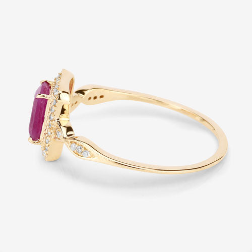 Bids.com 0.75 Carat Genuine Ruby and White Diamond 14K Yellow Gold Ring Rings White Smoke size 5.00,size 6.00,size 7.00,size 8.00,size 9.00