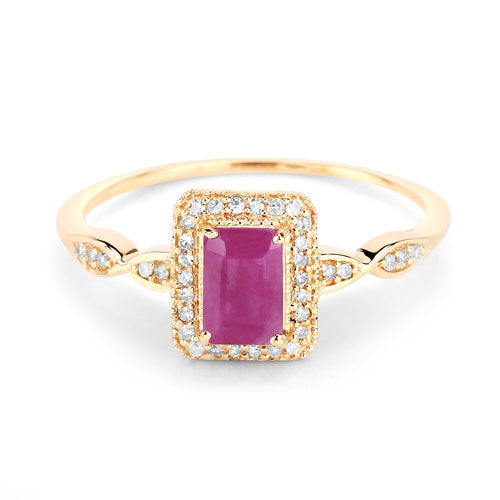 Bids.com 0.75 Carat Genuine Ruby and White Diamond 14K Yellow Gold Ring Rings White Smoke size 5.00,size 6.00,size 7.00,size 8.00,size 9.00