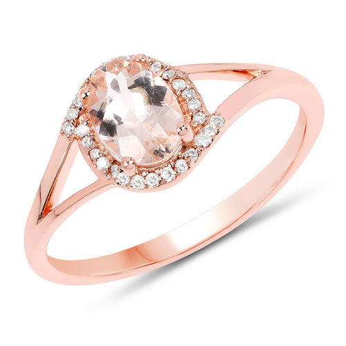 Bids.com 0.78 Carat Genuine Morganite and White Diamond 14K Rose Gold Ring Rings White Smoke size 6.00,size 7.00,size 8.00,size 5.00,size 9.00