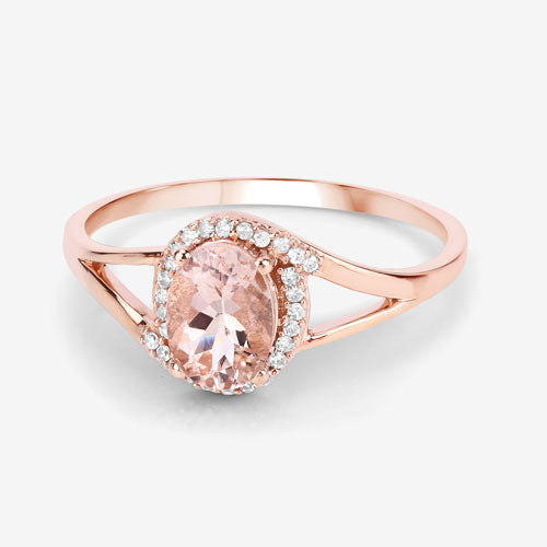 Bids.com 0.78 Carat Genuine Morganite and White Diamond 14K Rose Gold Ring Rings White Smoke size 6.00,size 7.00,size 8.00,size 5.00,size 9.00