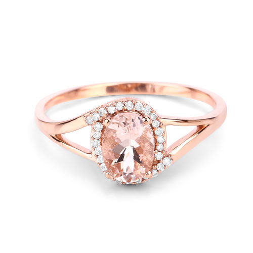 Bids.com 0.78 Carat Genuine Morganite and White Diamond 14K Rose Gold Ring Rings White Smoke size 6.00,size 7.00,size 8.00,size 5.00,size 9.00