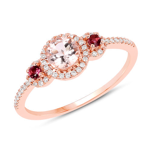 Bids.com 0.63 Carat Genuine Morganite, Pink Tourmaline and White Diamond 14K Rose Gold Ring Rings White Smoke size 7.00,size 6.00,size 8.00,size 5.00,size 9.00,size 10.00