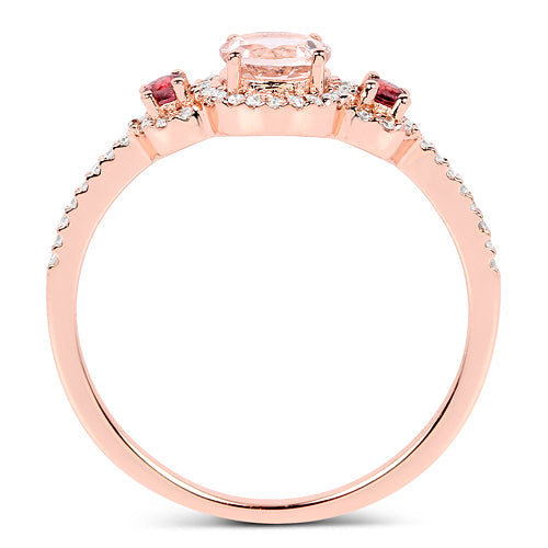 Bids.com 0.63 Carat Genuine Morganite, Pink Tourmaline and White Diamond 14K Rose Gold Ring Rings White Smoke size 7.00,size 6.00,size 8.00,size 5.00,size 9.00,size 10.00
