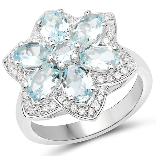 Bids.com 2.88 Carat Genuine Aquamarine .925 Sterling Silver Ring Rings White Smoke size 6.00,size 8.00,size 7.00,size 5.00,size 9.00