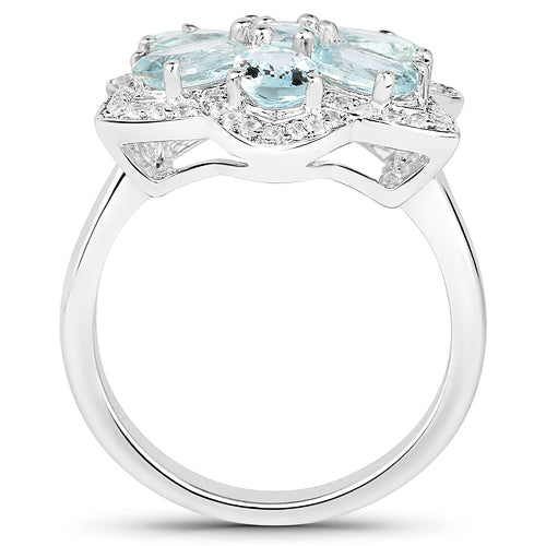 Bids.com 2.88 Carat Genuine Aquamarine .925 Sterling Silver Ring Rings White Smoke size 6.00,size 8.00,size 7.00,size 5.00,size 9.00