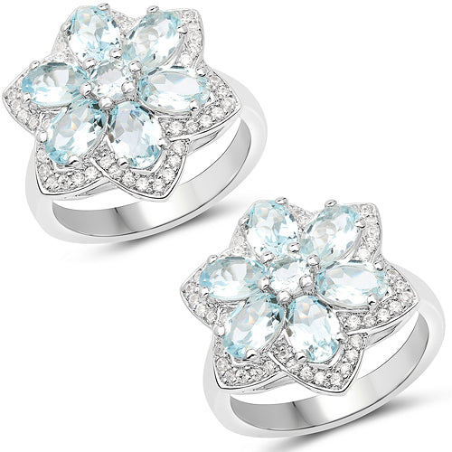 Bids.com 2.88 Carat Genuine Aquamarine .925 Sterling Silver Ring Rings White Smoke size 6.00,size 8.00,size 7.00,size 5.00,size 9.00