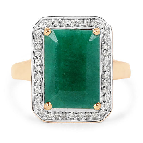 Bids.com 5.71 Carat Dyed Emerald and White Diamond 14K Yellow Gold Ring Rings White Smoke size 6.00,size 7.00,size 8.00,size 10.00,size 10.50,size 5.00,size 9.00,size 8.25