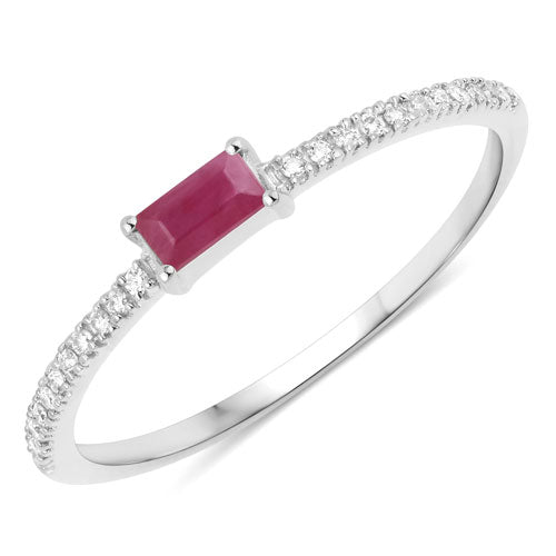 Bids.com 0.22 Carat Genuine Ruby and White Diamond 14K White Gold Ring Rings White Smoke size 5.00,size 6.00,size 7.00,size 8.00,size 9.00