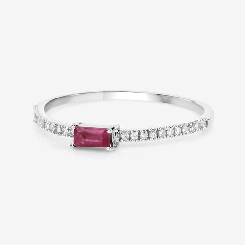 Bids.com 0.22 Carat Genuine Ruby and White Diamond 14K White Gold Ring Rings White Smoke size 5.00,size 6.00,size 7.00,size 8.00,size 9.00