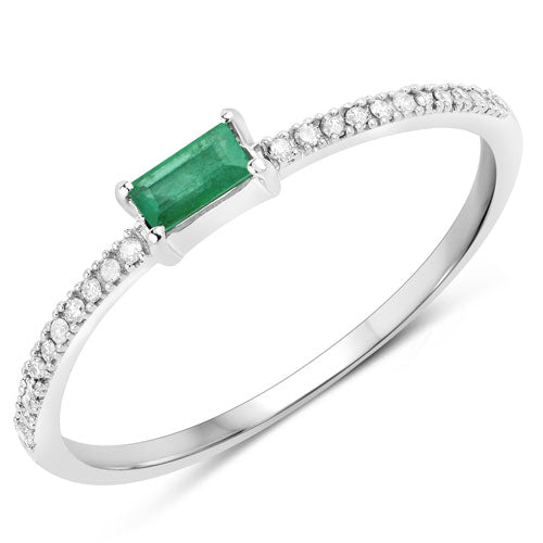 Bids.com 0.18 Carat Genuine Zambian Emerald and White Diamond 14K White Gold Ring Rings White Smoke size 5.00,size 6.00,size 7.00,size 8.00,size 9.00