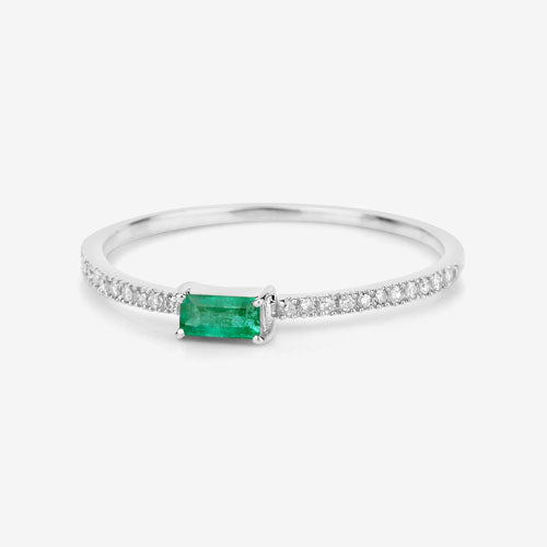Bids.com 0.18 Carat Genuine Zambian Emerald and White Diamond 14K White Gold Ring Rings White Smoke size 5.00,size 6.00,size 7.00,size 8.00,size 9.00