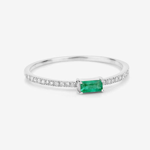 Bids.com 0.18 Carat Genuine Zambian Emerald and White Diamond 14K White Gold Ring Rings White Smoke size 5.00,size 6.00,size 7.00,size 8.00,size 9.00