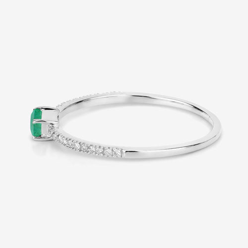 Bids.com 0.18 Carat Genuine Zambian Emerald and White Diamond 14K White Gold Ring Rings White Smoke size 5.00,size 6.00,size 7.00,size 8.00,size 9.00
