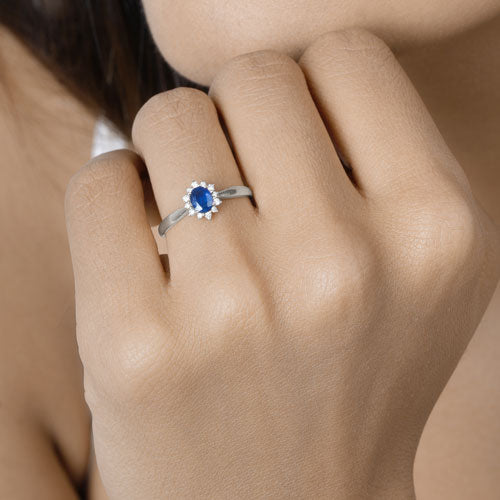 Bids.com 0.44 Carat Genuine Blue Sapphire and White Diamond 14K White Gold Ring Rings Rosy Brown size 5.00,size 6.00,size 7.00,size 8.00,size 9.00,size 6.50
