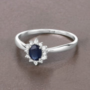 Bids.com 0.44 Carat Genuine Blue Sapphire and White Diamond 14K White Gold Ring Rings Slate Gray size 5.00,size 6.00,size 7.00,size 8.00,size 9.00,size 6.50