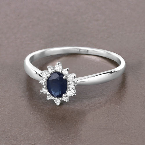 Bids.com 0.44 Carat Genuine Blue Sapphire and White Diamond 14K White Gold Ring Rings Slate Gray size 5.00,size 6.00,size 7.00,size 8.00,size 9.00,size 6.50