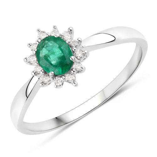Bids.com 0.40 Carat Genuine Zambian Emerald and White Diamond 14K White Gold Ring Rings White Smoke size 5.00,size 6.00,size 7.00,size 8.00,size 9.00