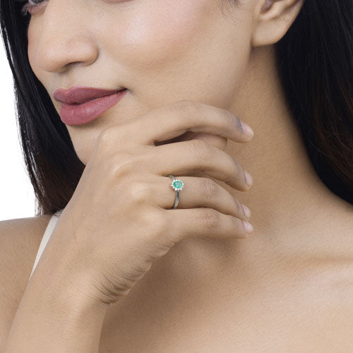 Bids.com 0.40 Carat Genuine Zambian Emerald and White Diamond 14K White Gold Ring Rings Tan size 5.00,size 6.00,size 7.00,size 8.00,size 9.00