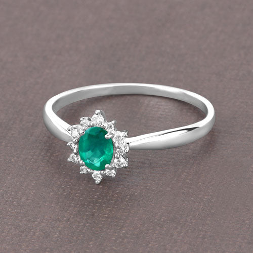 Bids.com 0.40 Carat Genuine Zambian Emerald and White Diamond 14K White Gold Ring Rings Dim Gray size 5.00,size 6.00,size 7.00,size 8.00,size 9.00