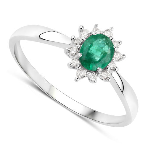 Bids.com 0.40 Carat Genuine Zambian Emerald and White Diamond 14K White Gold Ring Rings White Smoke size 5.00,size 6.00,size 7.00,size 8.00,size 9.00