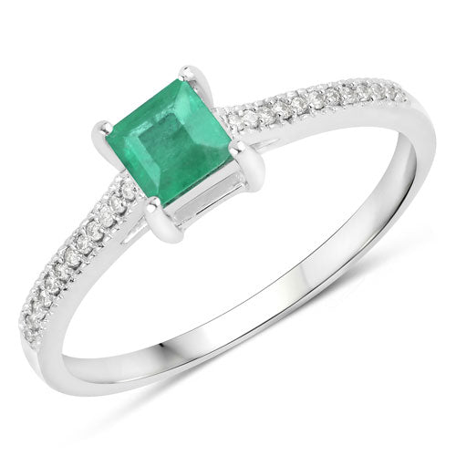 Bids.com 0.67 Carat Genuine Zambian Emerald and White Diamond 14K White Gold Ring Rings White Smoke size 5.00,size 6.00,size 7.00,size 8.00,size 9.00