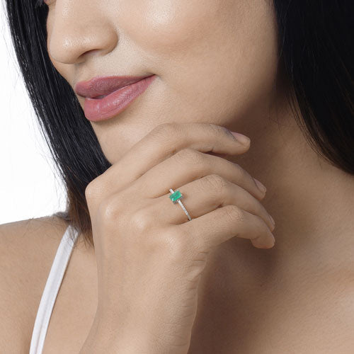 Bids.com 0.67 Carat Genuine Zambian Emerald and White Diamond 14K White Gold Ring Rings Tan size 5.00,size 6.00,size 7.00,size 8.00,size 9.00