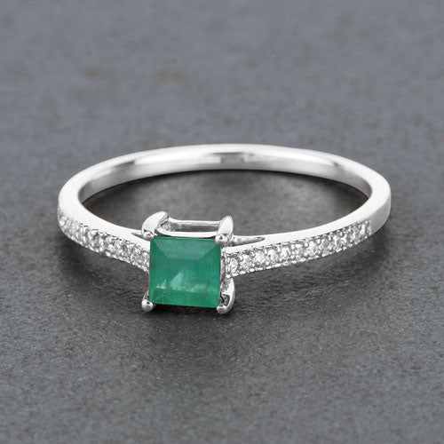 Bids.com 0.67 Carat Genuine Zambian Emerald and White Diamond 14K White Gold Ring Rings Dim Gray size 5.00,size 6.00,size 7.00,size 8.00,size 9.00