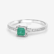 Bids.com 0.67 Carat Genuine Zambian Emerald and White Diamond 14K White Gold Ring Rings White Smoke size 5.00,size 6.00,size 7.00,size 8.00,size 9.00