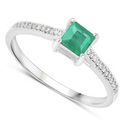 Bids.com 0.67 Carat Genuine Zambian Emerald and White Diamond 14K White Gold Ring Rings White Smoke size 5.00,size 6.00,size 7.00,size 8.00,size 9.00