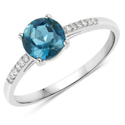 Bids.com 1.05 Carat Genuine London Blue Topaz and White Diamond 14K White Gold Ring Rings White Smoke size 7.00,size 6.00,size 8.00,size 9.00,size 5.00
