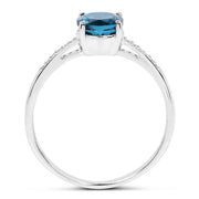 Bids.com 1.05 Carat Genuine London Blue Topaz and White Diamond 14K White Gold Ring Rings White Smoke size 7.00,size 6.00,size 8.00,size 9.00,size 5.00