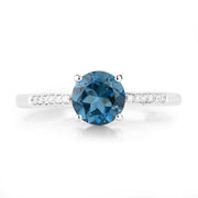 Bids.com 1.05 Carat Genuine London Blue Topaz and White Diamond 14K White Gold Ring Rings White Smoke size 7.00,size 6.00,size 8.00,size 9.00,size 5.00